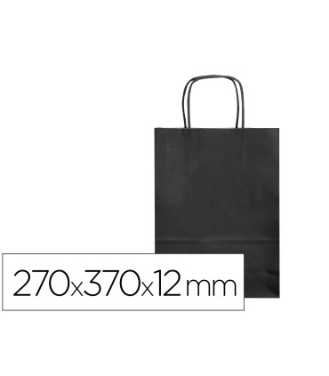 Bolsa papel q connect celulosa negro m con asa retorcida 270x370x12 mm