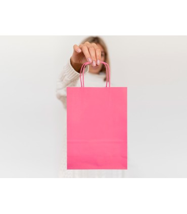 Bolsa papel q connect celulosa rosa s con asa retorcida 240x320x10 mm