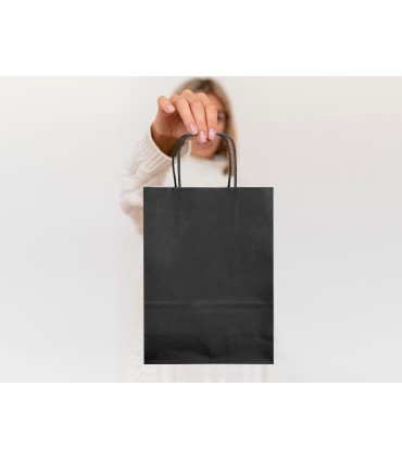 Bolsa papel q connect celulosa negro s con asa retorcida 240x320x10 mm