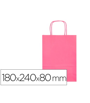 Bolsa papel q connect celulosa rosa xs con asa retorcida 180x240x80 mm