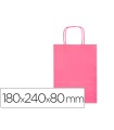 Bolsa papel q-connect celulosa rosa xs con asa retorcida 180x240x80 mm