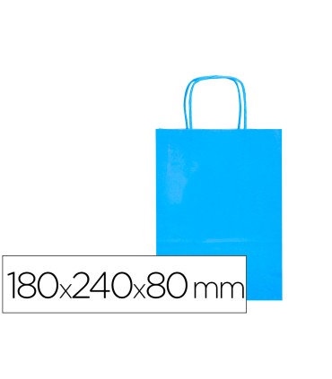 Bolsa papel q connect celulosa celeste xs con asa retorcida 180x240x80 mm