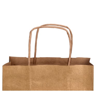 Bolsa papel q connect kraft natural liso xs con asa retorcida 180x240x80 mm