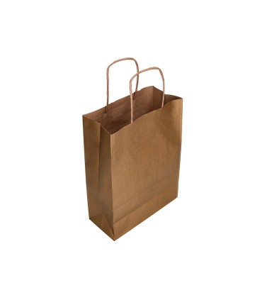 Bolsa papel q connect kraft natural liso xs con asa retorcida 180x240x80 mm