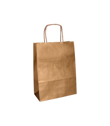 Bolsa papel q connect kraft natural liso xs con asa retorcida 180x240x80 mm