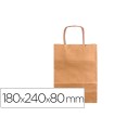 Bolsa papel q-connect kraft natural liso xs con asa retorcida 180x240x80 mm