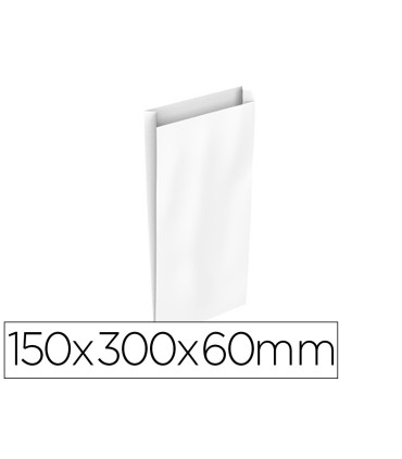 Sobre papel basika celulosa blanco con fuelle s 150x300x60 mm paquete de 25 unidades