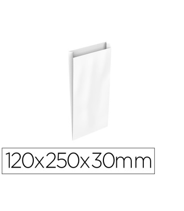 Sobre papel basika celulosa blanco con fuelle xs 120x250x30 mm paquete de 25 unidades