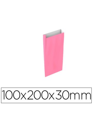 Sobre papel basika celulosa rosa con fuelle xxs 100x200x30 mm paquete de 25 unidades