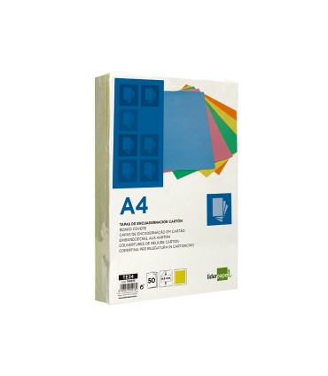 Tapa encuadernacion liderpapel carton a4 09mm amarillo fluor paquete de 50 unidades