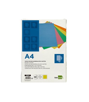 Tapa encuadernacion liderpapel carton a4 09mm amarillo fluor paquete de 50 unidades