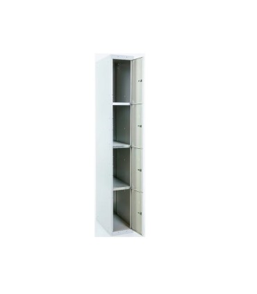 Taquilla metalica simonlocker 4 puertas con cerradura respiradero y etiquetero gris 1800x500x300 mm