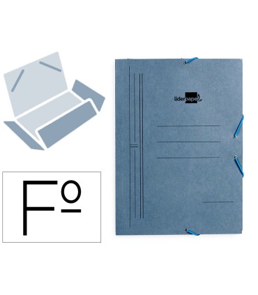 Carpeta liderpapel gomas folio 3 solapas carton pintado azul 410 g m2