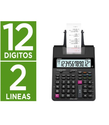 Calculadora casio hr 150rce impresora pantalla lc papel 58 mm impresion bicolor 12 digitos ac dc color negro