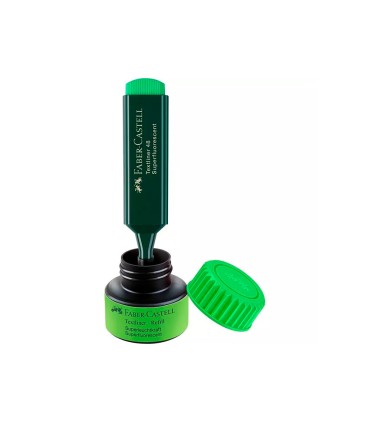 Tinta rotulador faber castell textliner fluorescente 1549 con sistema capilar color verde bote 30 ml