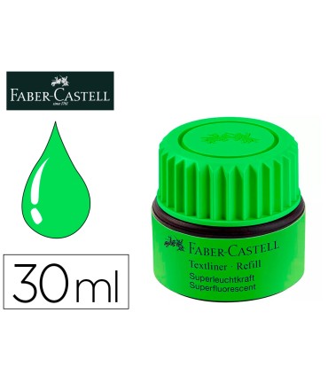 Tinta rotulador faber castell textliner fluorescente 1549 con sistema capilar color verde bote 30 ml