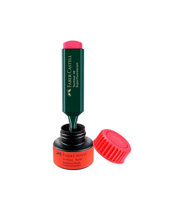 Tinta rotulador faber castell textliner fluorescente 1549 con sistema capilar color rojo bote 30 ml