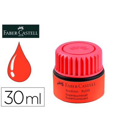 Tinta rotulador faber castell textliner fluorescente 1549 con sistema capilar color rojo bote 30 ml