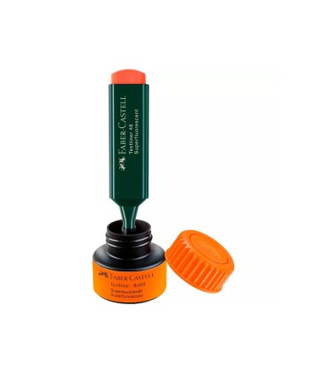 Tinta rotulador faber castell textliner fluorescente 1549 con sistema capilar color naranja bote 30 ml