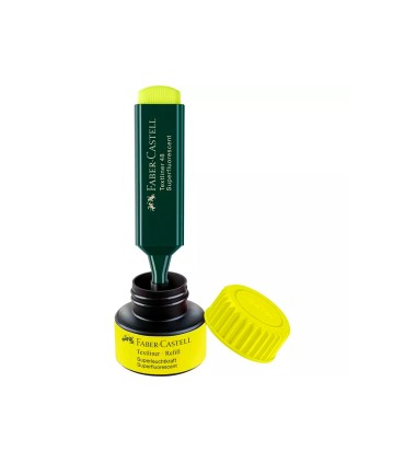 Tinta rotulador faber castell textliner fluorescente 1549 con sistema capilar color amarillo bote 30 ml