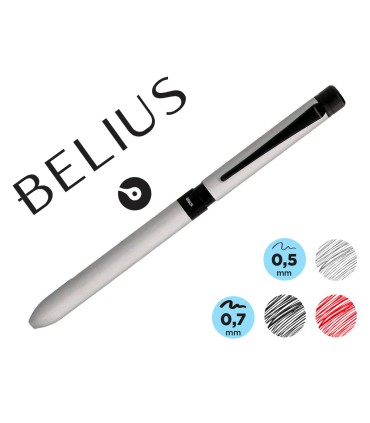 Boligrafo belius zurich 3 en 1 cuerpo plateado tinta negra y roja portaminas 05 mm en estuche