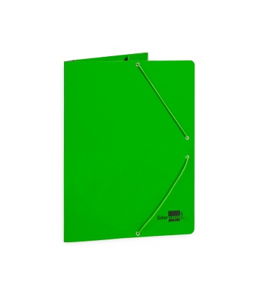 Carpeta liderpapel gomas folio 3 solapas carton plastificado color verde