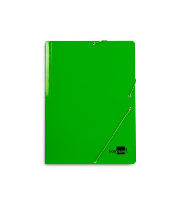 Carpeta liderpapel gomas folio 3 solapas carton plastificado color verde