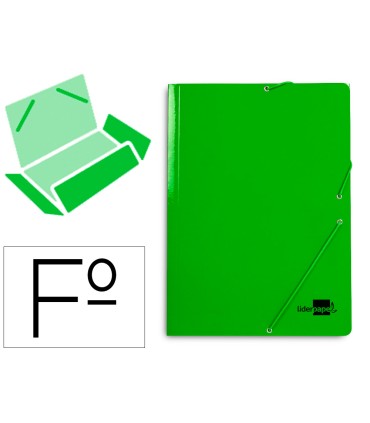 Carpeta liderpapel gomas folio 3 solapas carton plastificado color verde