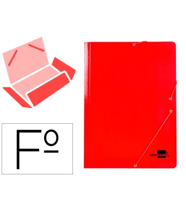 Carpeta liderpapel gomas folio 3 solapas carton plastificado color rojo