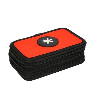 Plumier escolar antartik triple cremallera color rojo 36 piezas