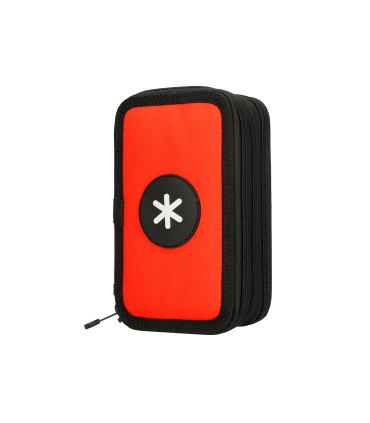 Plumier escolar antartik triple cremallera color rojo 36 piezas