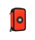 Plumier escolar antartik triple cremallera color rojo 36 piezas