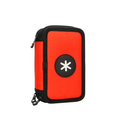 Plumier escolar antartik triple cremallera color rojo 36 piezas