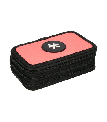 Plumier escolar antartik triple cremallera color coral 36 piezas
