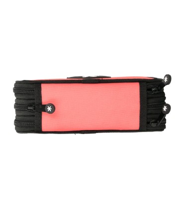 Plumier escolar antartik triple cremallera color coral 36 piezas