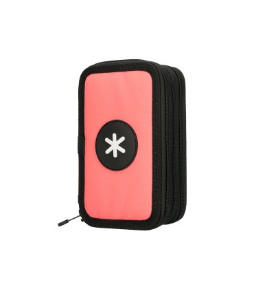 Plumier escolar antartik triple cremallera color coral 36 piezas