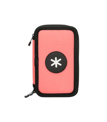 Plumier escolar antartik triple cremallera color coral 36 piezas