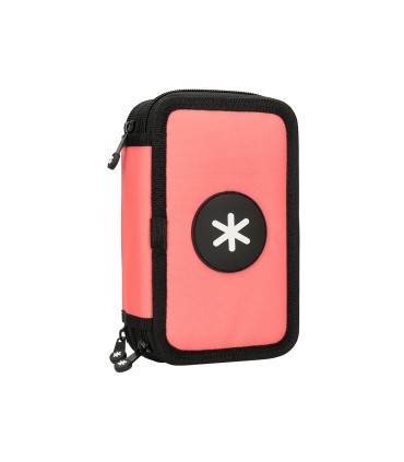 Plumier escolar antartik triple cremallera color coral 36 piezas