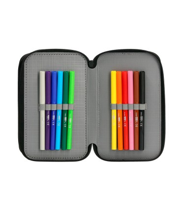 Plumier escolar antartik triple cremallera color azul 36 piezas