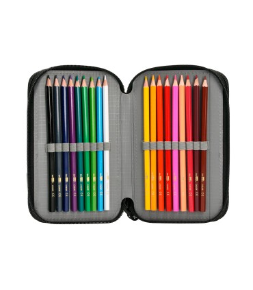 Plumier escolar antartik triple cremallera color azul 36 piezas