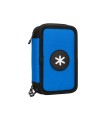 Plumier escolar antartik triple cremallera color azul 36 piezas