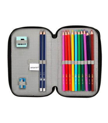 Plumier escolar antartik doble cremalllera color azul 28 piezas