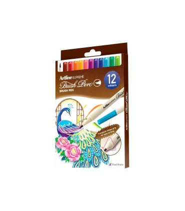 Rotulador artline supreme brush epfs pintura base de agua punta tipo pincel trazo fino bolsa de 12 unidades