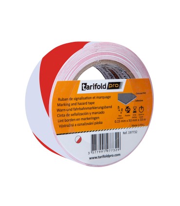 Cinta adhesiva tarifold seguridad para marcaje y senalizacion de suelo 33 mt x 50 mm color blanco rojo