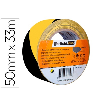 Cinta adhesiva tarifold seguridad para marcaje y senalizacion de suelo 33 mt x 50 mm color negro amarillo