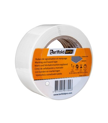 Cinta adhesiva tarifold para marcaje y senalizacion de suelo 33 mt x 50 mm color blanco