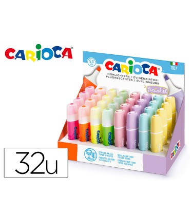 Rotulador carioca fluorescente color pastel expositor de 32 unidades colores surtidos