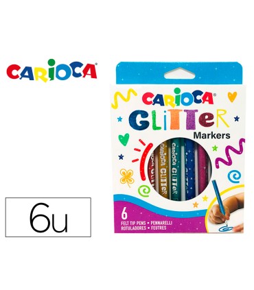 Rotulador carioca glitter purpurina punta 1 mm caja de 6 unidades colores surtidos