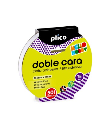 Cinta adhesiva plico doble cara transparente 50 mt x 15 mm