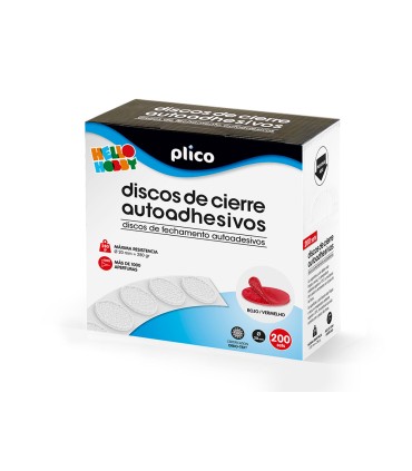 Disco de cierre plico velcro autoadhesivo 20 mm diametro color rojo caja de 200 unidades